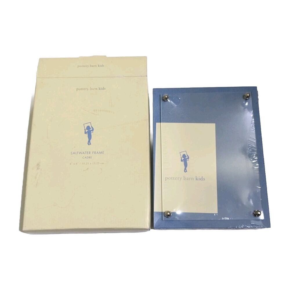 Pottery Barn Kids Blue Saltwater Glass Picture Frame 4x6 New Box